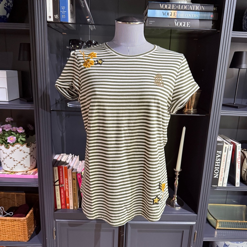 Lauren Ralph Lauren Embellished Stripe Tee – Size M